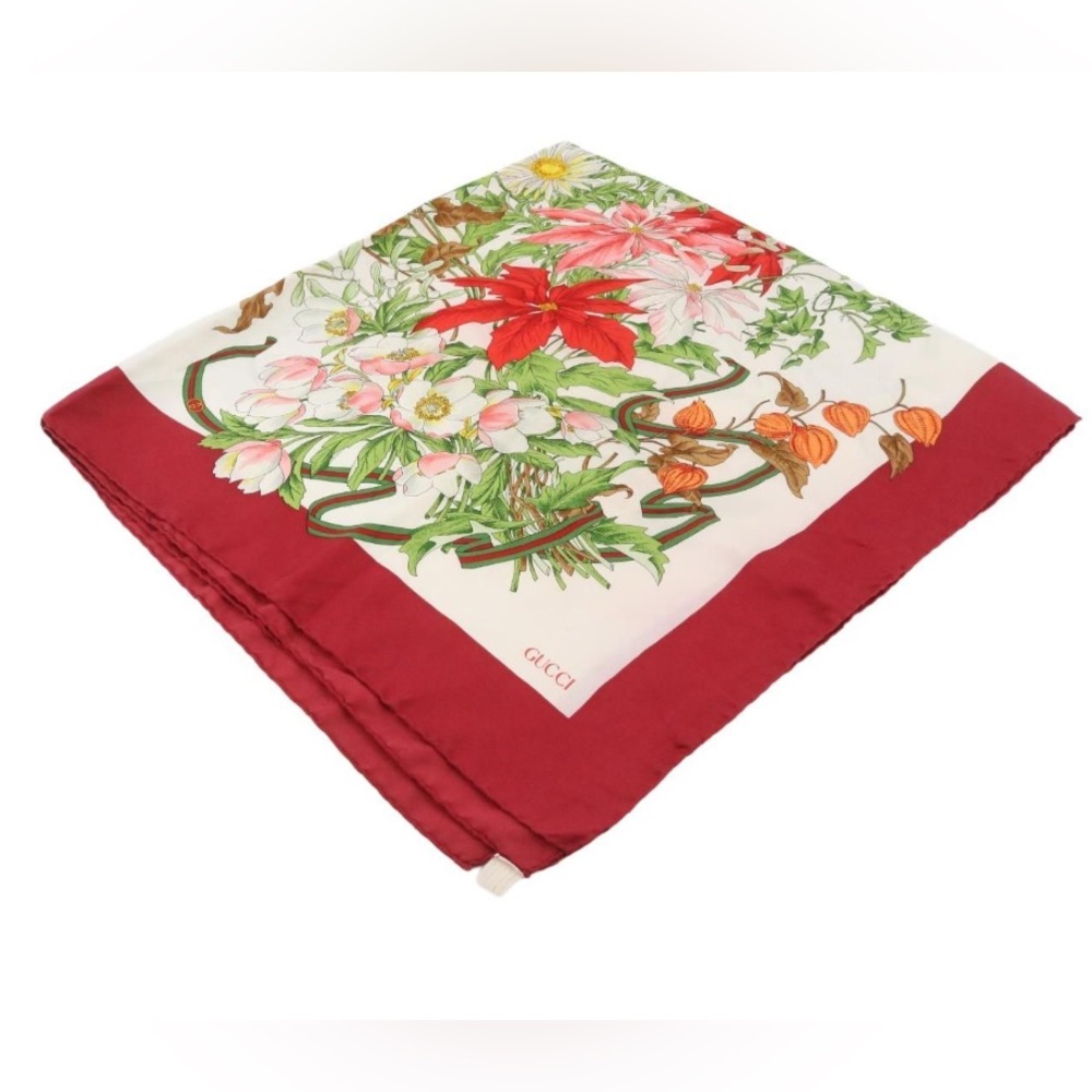 Gucci Floral Red Silk Scarf